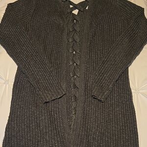 Cozy Moss Green Knit Cardigan with Lace Up Design Back